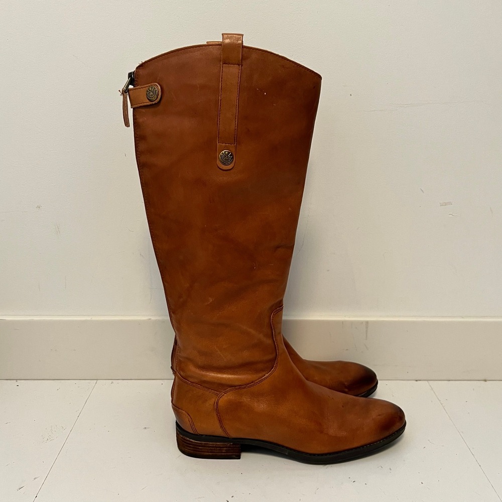 Sam Edelman Boots Womens 11.5 Brown Leather Penny Riding Zip Equestrian Shoes